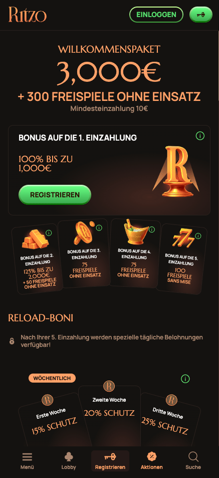 Der Willkommensbonus bei Ritzo Casino