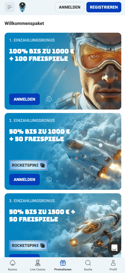 Willkommensbonuspaket im Rocket Spin Casino