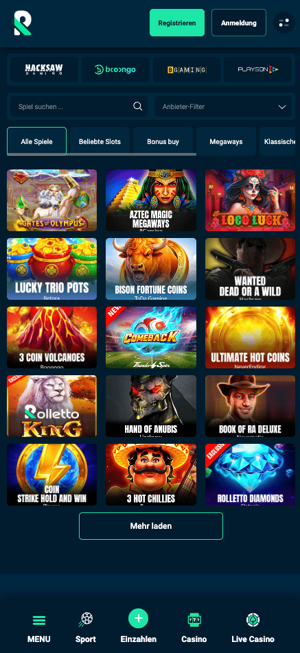 Rolletto Casino Spielauswahl