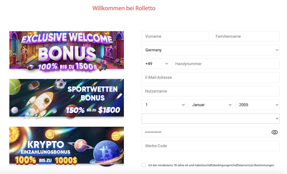 Rolletto Casino Registrierung