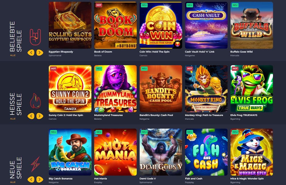 Rolling Slots Casino Spielauswahl