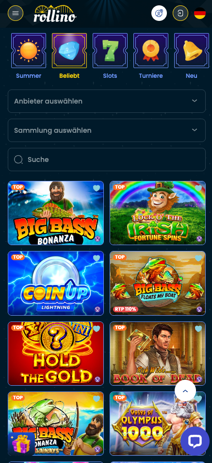 Rollino Casino Spielauswahl