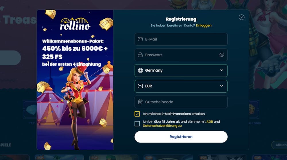 Rollino Casino Registrierung