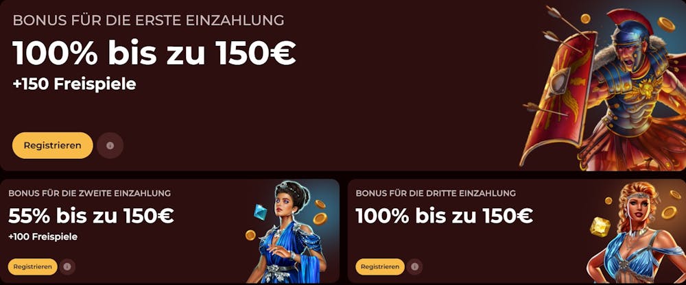 Willkommensbonus im Roman Casino auf die ersten drei Einzahlungen