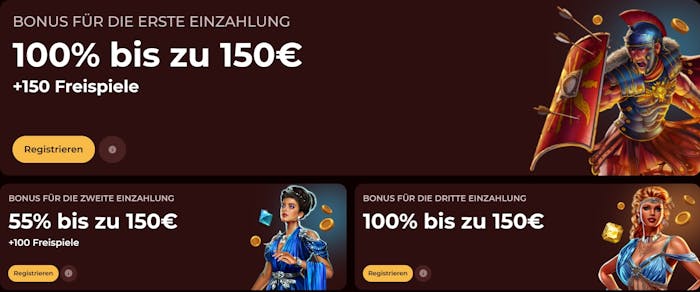 Willkommensbonus im Roman Casino auf die ersten drei Einzahlungen