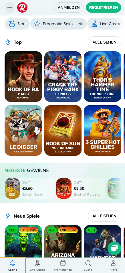 Rooli Casino Spielauswahl