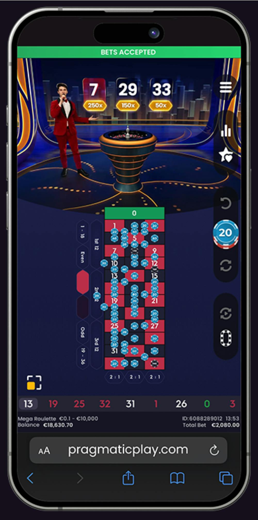 Mobile Ansicht von Live Mega Roulette