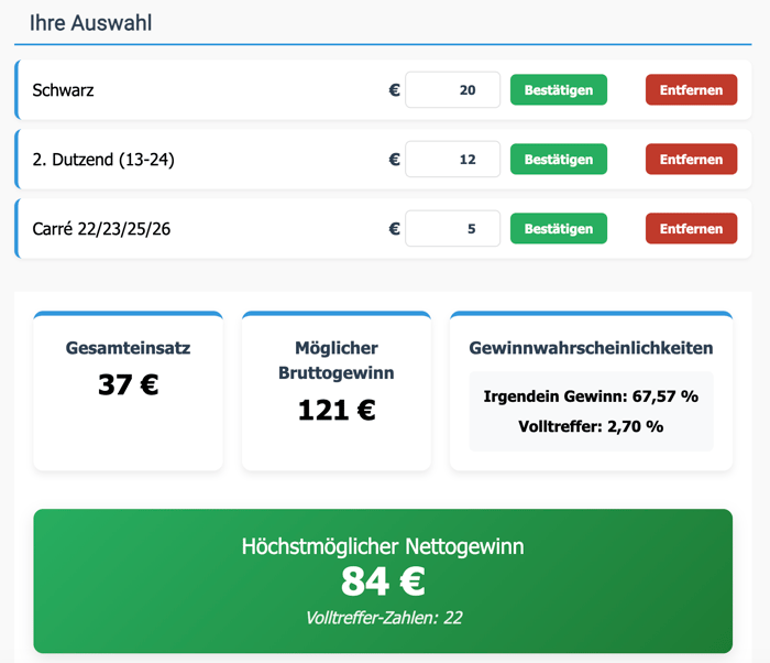 Roulette Gewinn Rechner Beispiel
