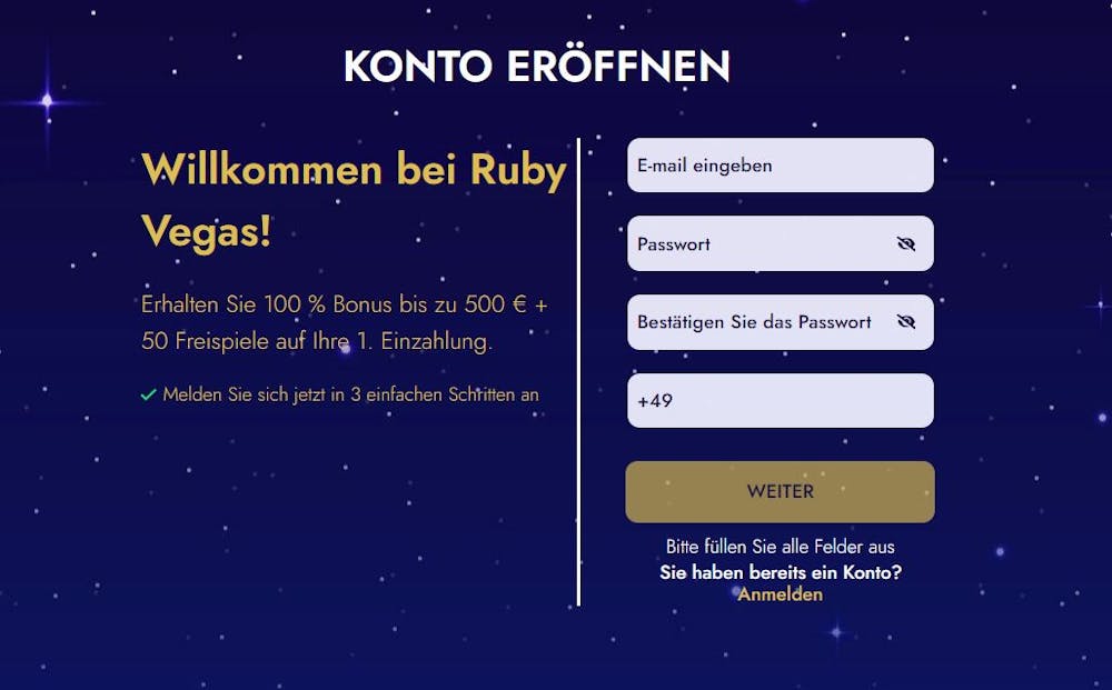 Ruby Vegas Casino Kontoeröffnung