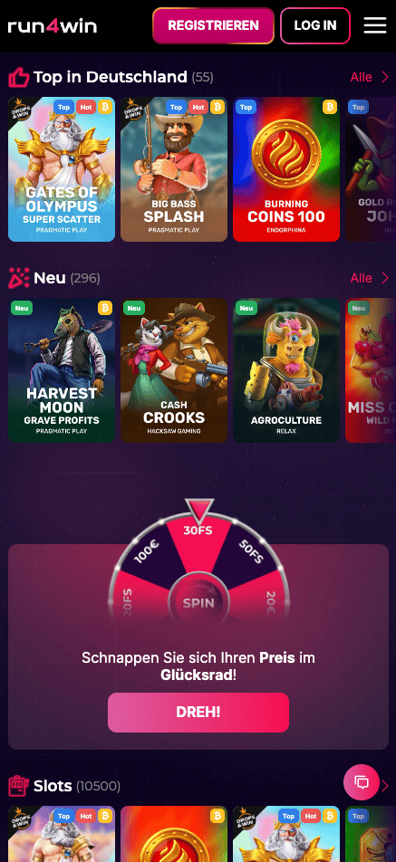 Spiellobby im Run4win zeigt top Spiele wie Gates of Olympus