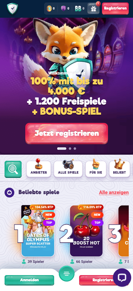 Startseite im Safecasino zeigt Menü, Spielkategorien und Banner