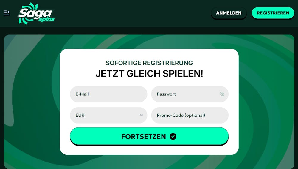 Screenshot vom Saga Spins mit dem Willkommensbonus Angebot.