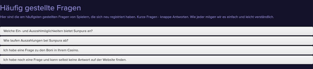 Sunpura Casino FAQ-Bereich