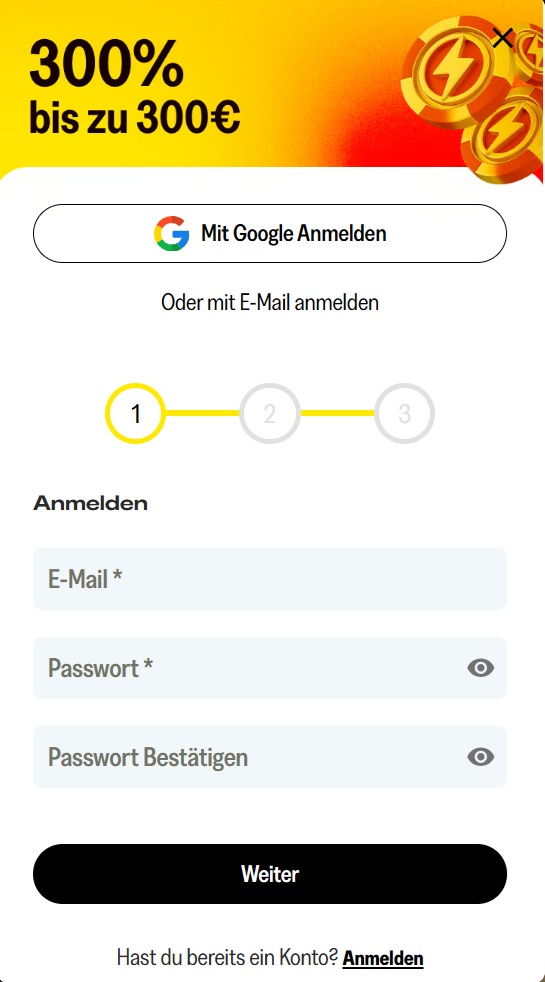 Anmeldeformular im Shakebet Casino