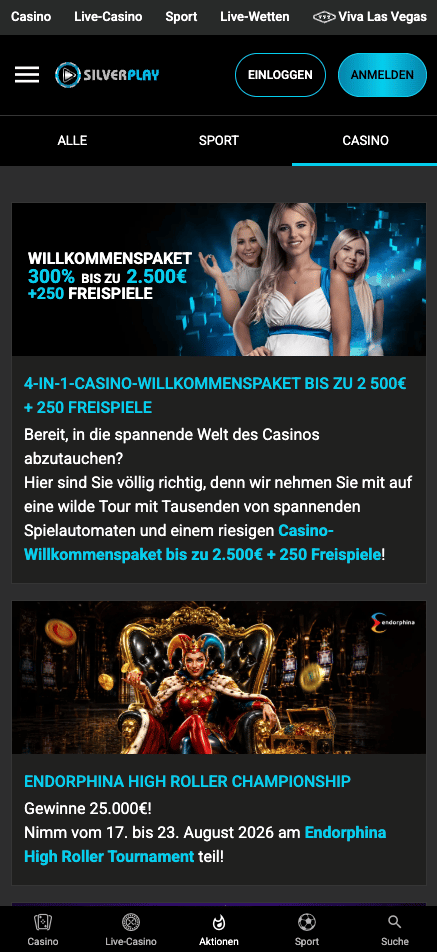 Aktionen im Silverplay Casino