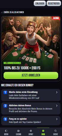 Slimking Casino Screenshot mit dem Willkommensbonus des Casinos.