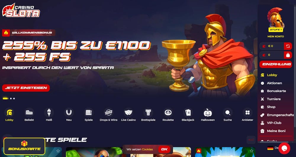 Startseite im seriösen Online Casino Slota