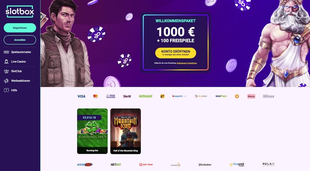 Slotbox Casino Homepage