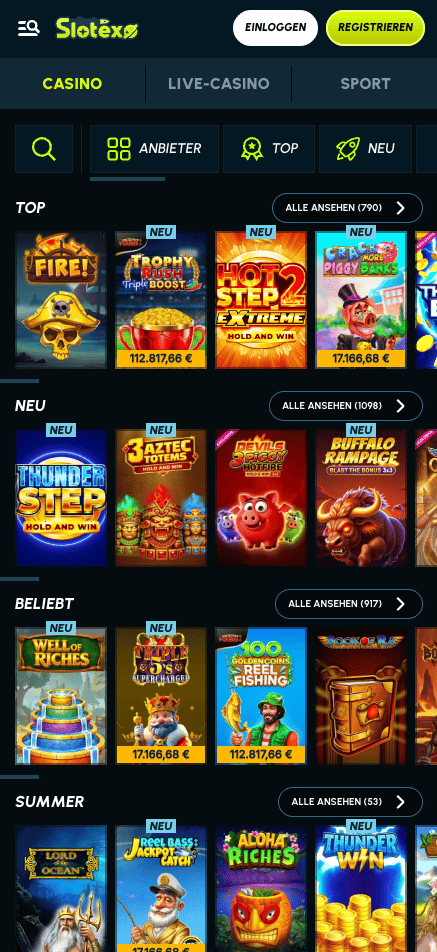 Slotexo Casino Spielauswahl