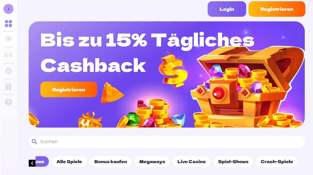 Startseite im Slot it Casino zeigt Cashback Angebot und Spielkategorien