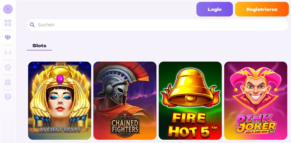 Spiellobby im Slot it Casino zeigt Slots wie Fire Hot 5 neben Suchleiste.