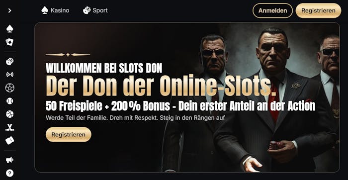 Slots Don Casino Screenshot mit dem Willkommensbonus Angebot