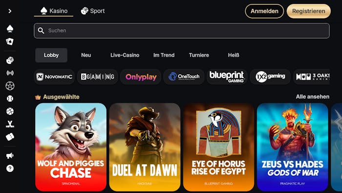 Slots Don Casino Screenshot mit der Slot Auswahl.
