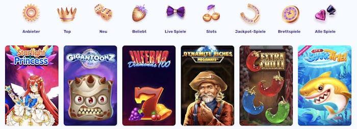 SlotsPalace Casino Spielauswahl