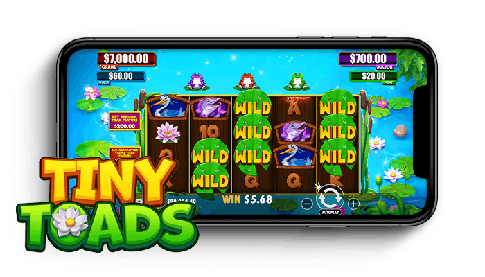 Ein Ausschnitt aus dem Spiel Tiny Toads, auf den Slotwalzen befinden sich viele Wild Symbole