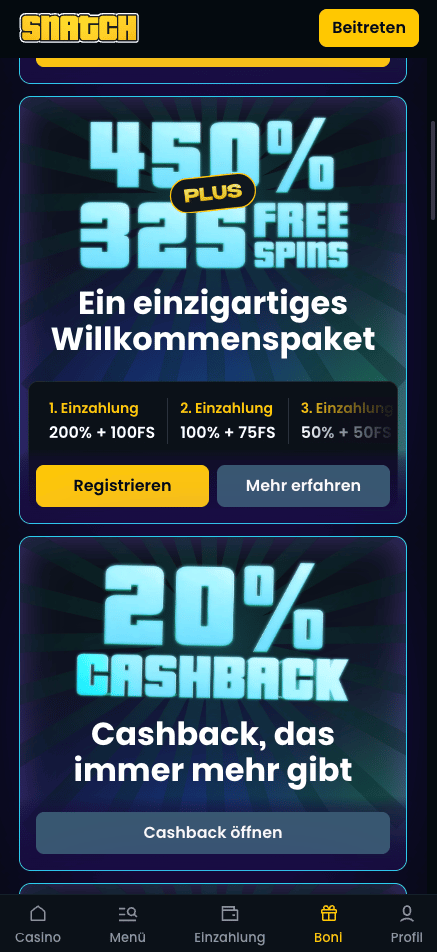 Snatch Casino Willkommensbonus