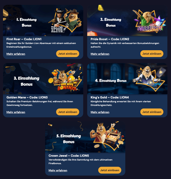 Sofort Willkommensbonus im Goldenlionbet Casino bis zu 6000 Euro und 175 Freispiele