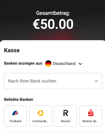 Eingabe der Bankdetails im Casino mit Sofortüberweisung