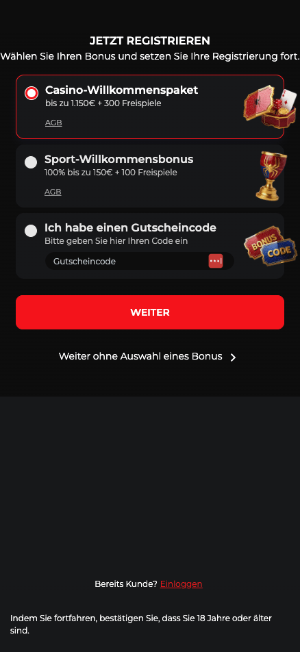 Anmeldeformular im Spiderbets Casino