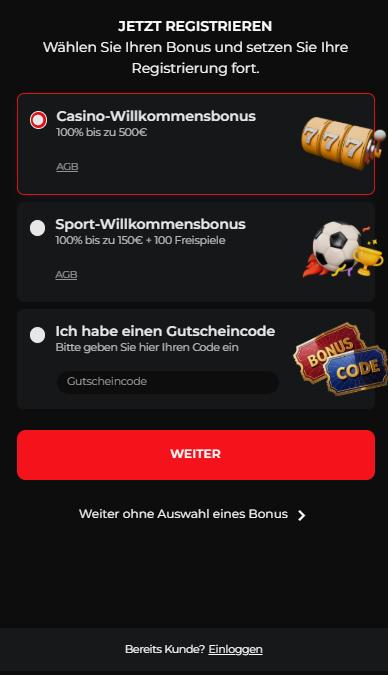 Anmeldeformular im Spiderbets Casino