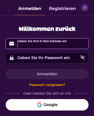 Anmeldeformular im Spinania Casino