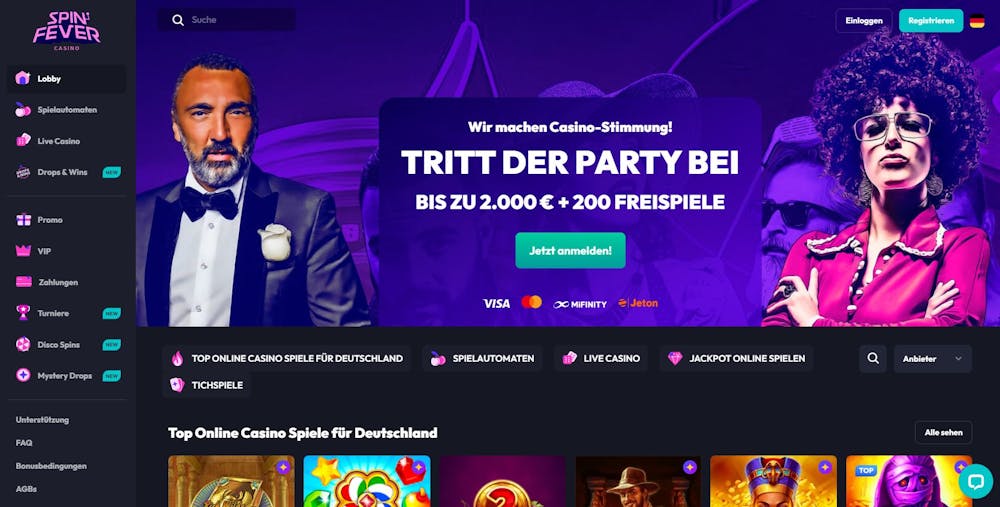 SpinFever Casino Homepage