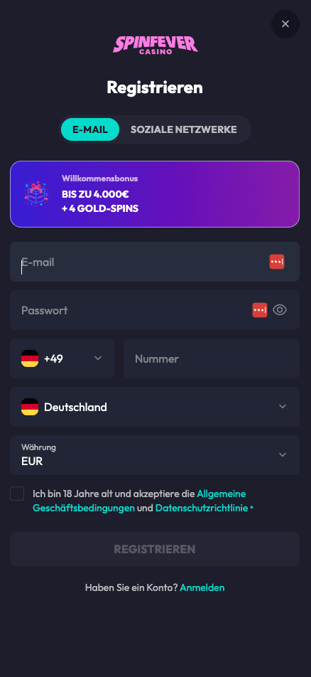 So registrieren Sie sich bei SpinFever Casino