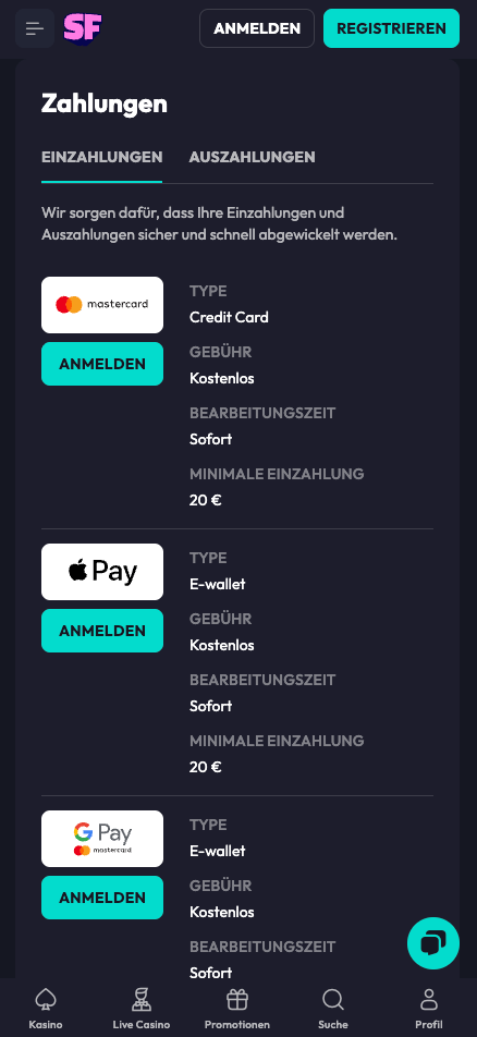 SpinFever Casino Zahlungsoptionen