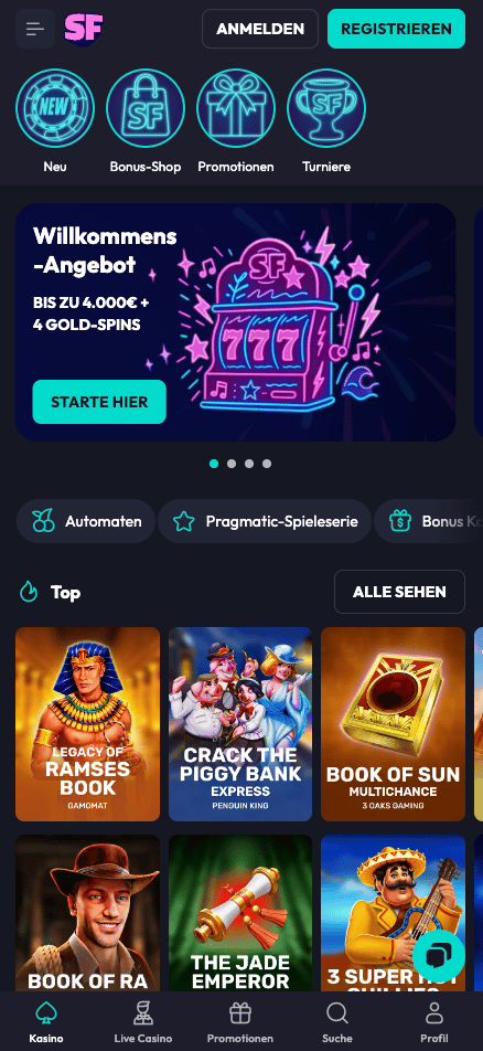 SpinFever Casino Homepage