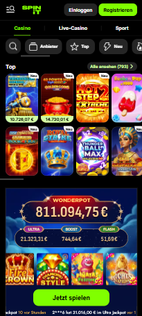 Spiellobby im Spinit Casino zeigt top Spiele wie Royal Strike
