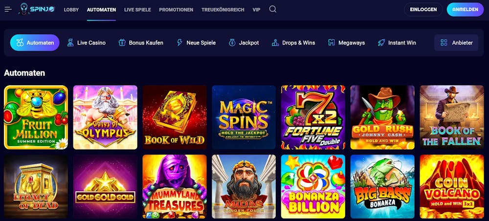 Spinjo Casino Spielauswahl