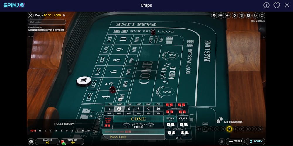 Die Ansicht eines der vielen Live Craps Spiele bei Spinjo Casino