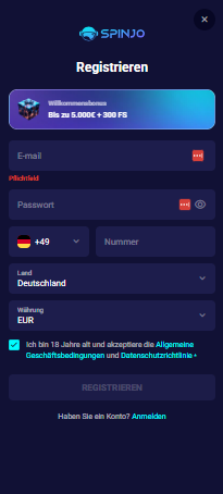 Spinjo Casino Registrierung