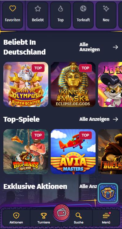 Spielauswahl im neuen Online Casino Spinlander