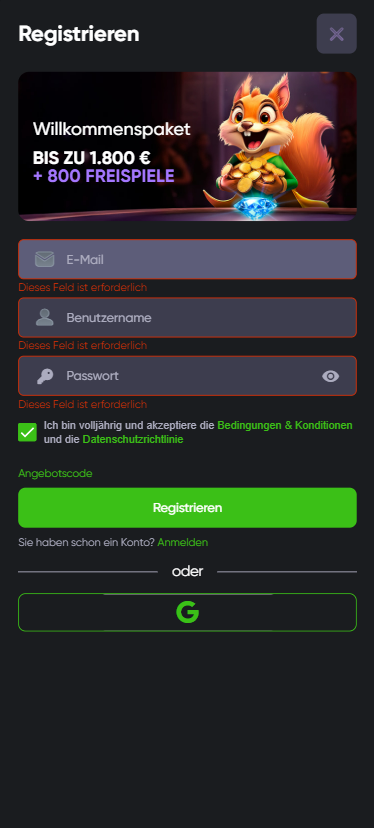 Die Registiermaske bei Spinline Casino