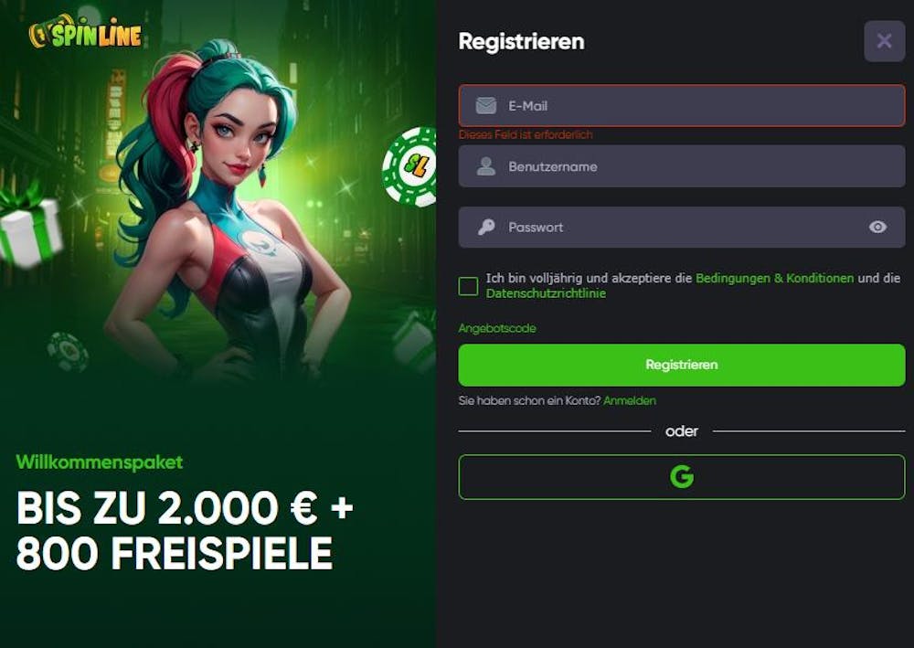 Die Registiermaske bei Spinline Casino