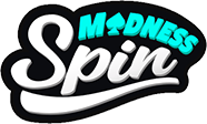 Madness Spin Casino Logo in weiß und türkis für das Paysafecard Casino Österreich.