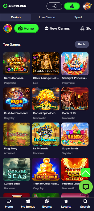 Die Spielauswahl bei Spinoloco Casino mit vielen verschiedenen Titeln wie Frog Story