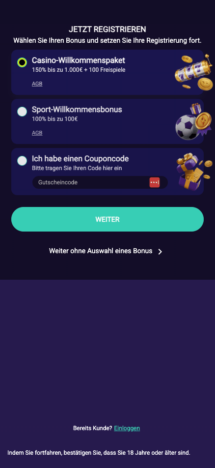 Anmeldungsformular im Spin Platinum Casino