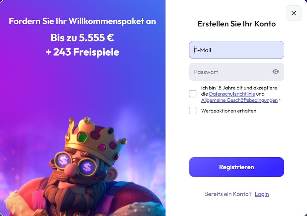 Das Registrierungsformular von Spinrise Casino